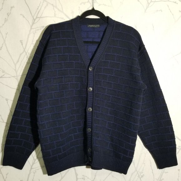 Point of Italy Navy & Black Brick Lay Merino Wool Blend Cardigan - Picture 1 of 4